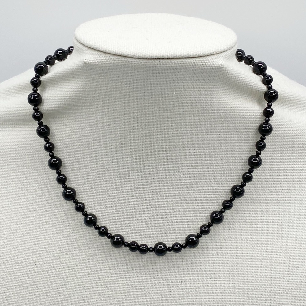 Vintage Black Onyx Beaded Necklace with 10K Gold Clasp